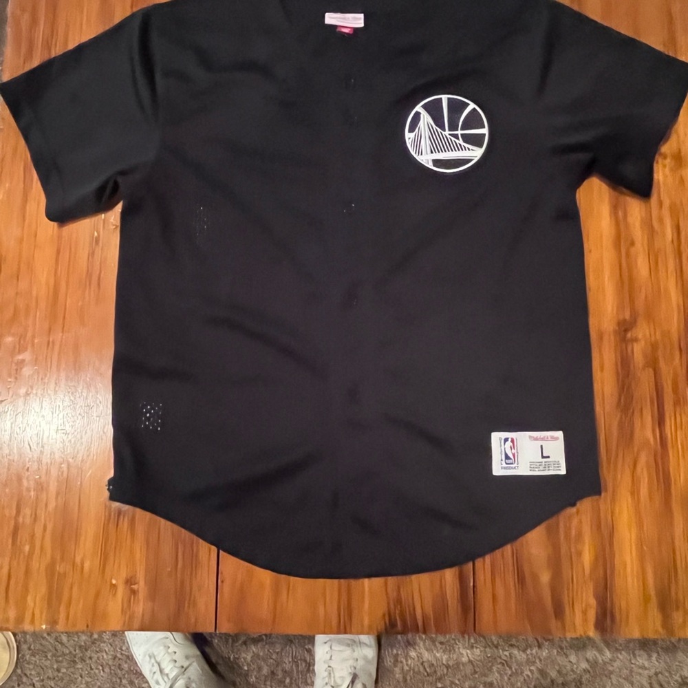 Black Mitchell & Ness Golden State Warriors Baseball Jersey